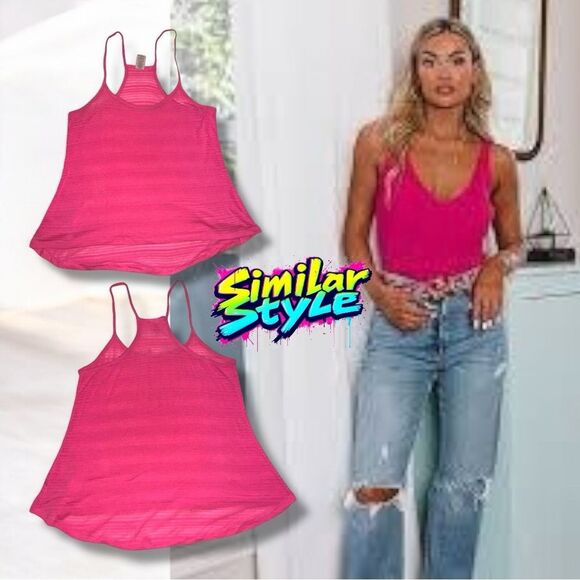 🍭 OP Pink Racerback Semi Sheer Striped Tank Top Size Junior’s XL 15-17 - Picture 1 of 15